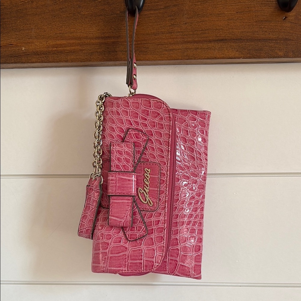 Guess Pink Croc-Embossed Women's wristlet